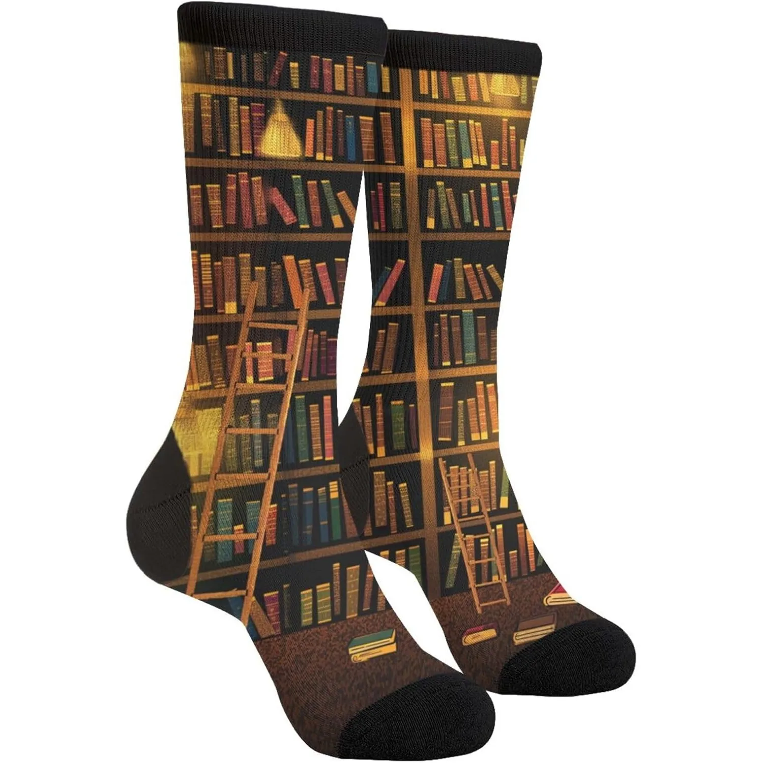 Vintage Bookshelf Print Crew Socks Novelty Casual Socks for Men Women