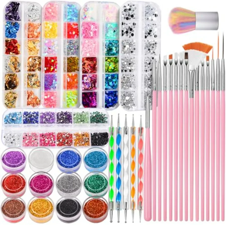 

Nail Art Kit, Nail Art Brushes Set, Nail Design Kit Dotting Tools, Fine Nail Glitter, Nail Decoration Butterfly Heart Glitter S