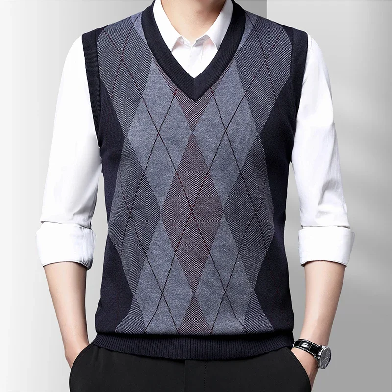 

Business Casual Men's Tank Top Printed Knitted Sweater Tank Top Autumn New Mens Clothes