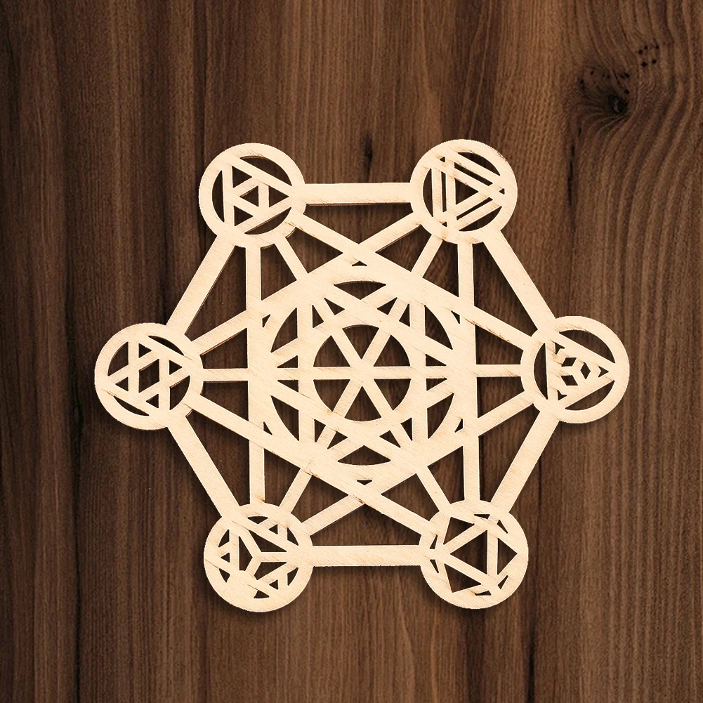 Metatron\'s Cube Sacred Geometry Wood Board Hexagram Wall Art Hanging Decor Yoga Meditation Spiritual Crystal Grid Display Base