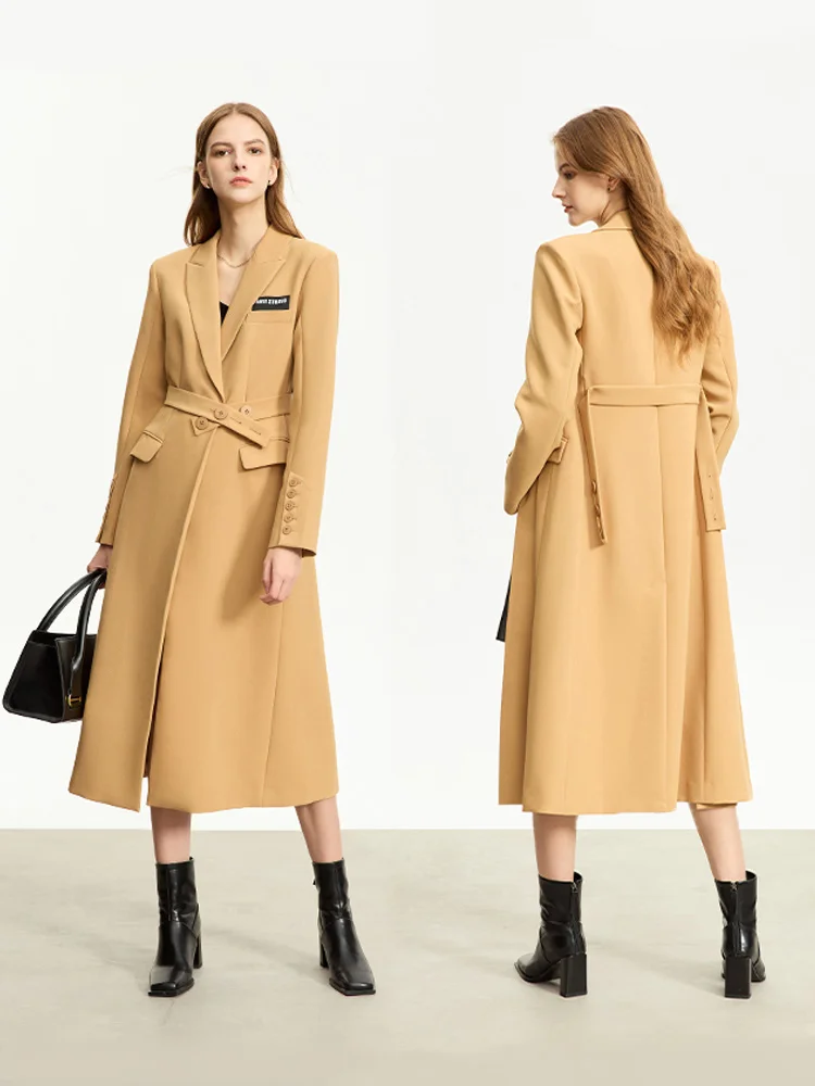 AMII Minimalist 2023 Trench Coats for Women Winter New Slim-fit Long Belt Blazer Collar Solid Wide-waisted Lady Jackets 12344040