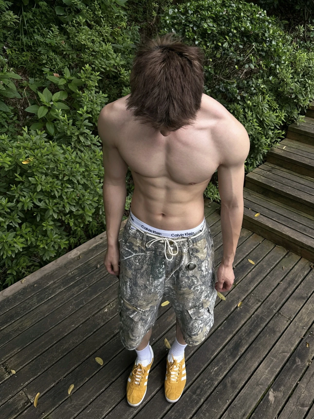 

Retro American Vintage Branch Camouflage Men's orts Summer Loose Fit Youthful Straight Leg Workwear Pants mid Waist Elastic