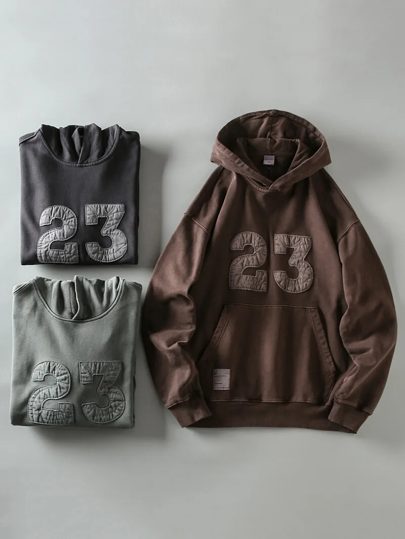 

Ретро-американский утепленный худи-свитшот для мужчин на весну-осень с вышивкой и нашивками, свободного кроя, с манжетами, повседневный