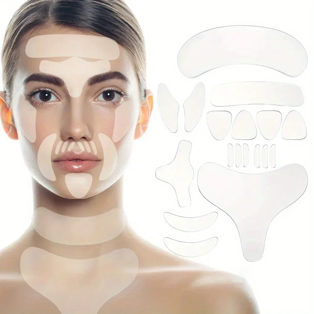 Wielokrotnego użytku silikonowe naklejki do usuwania zmarszczek twarz czoło szyi naklejki na oczy podkładki przeciwzmarszczkowe Anti-Aging skóra plastry do liftingu twarzy