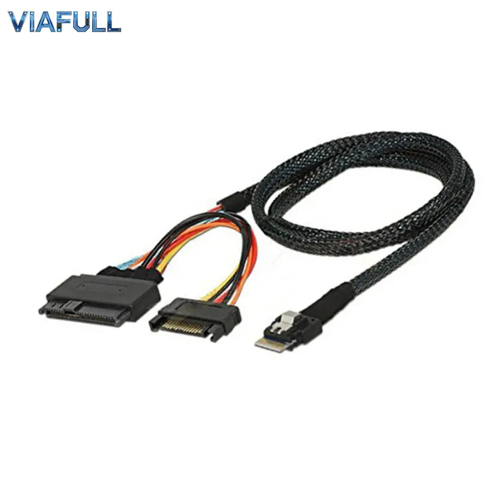 SFF-8654 4I 38P to SFF-8639 U.2 with 15Pin SATA Power – Internal High Speed Cable for NVMe SSD 24G per Lane 32AWG Welded Molded
