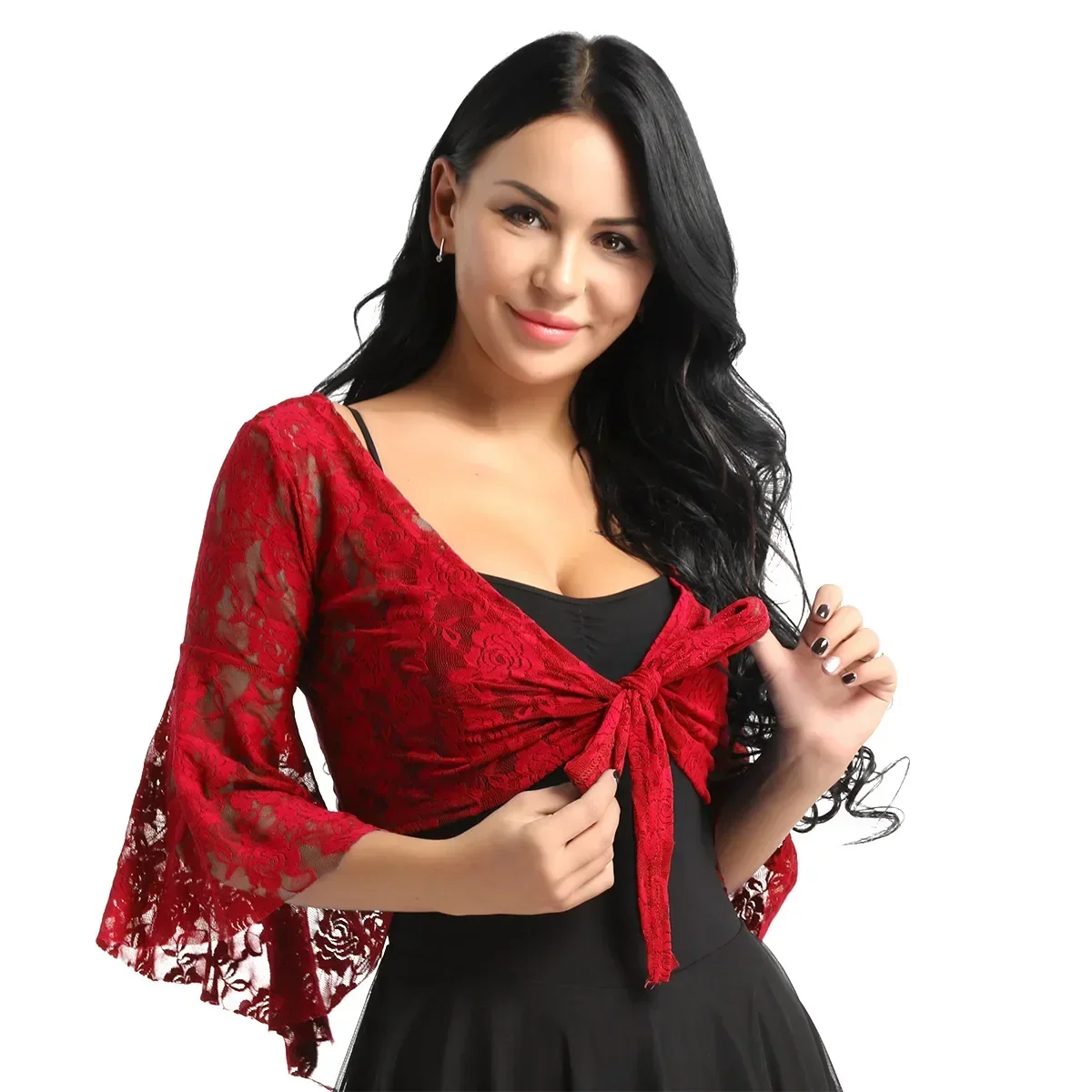 

Belly Dance Costumes for Women Lace-up Long Flare Sleeve Shawl Shrug Bolero Tops Cardigan Stage Performance Dancewear 6 Colour