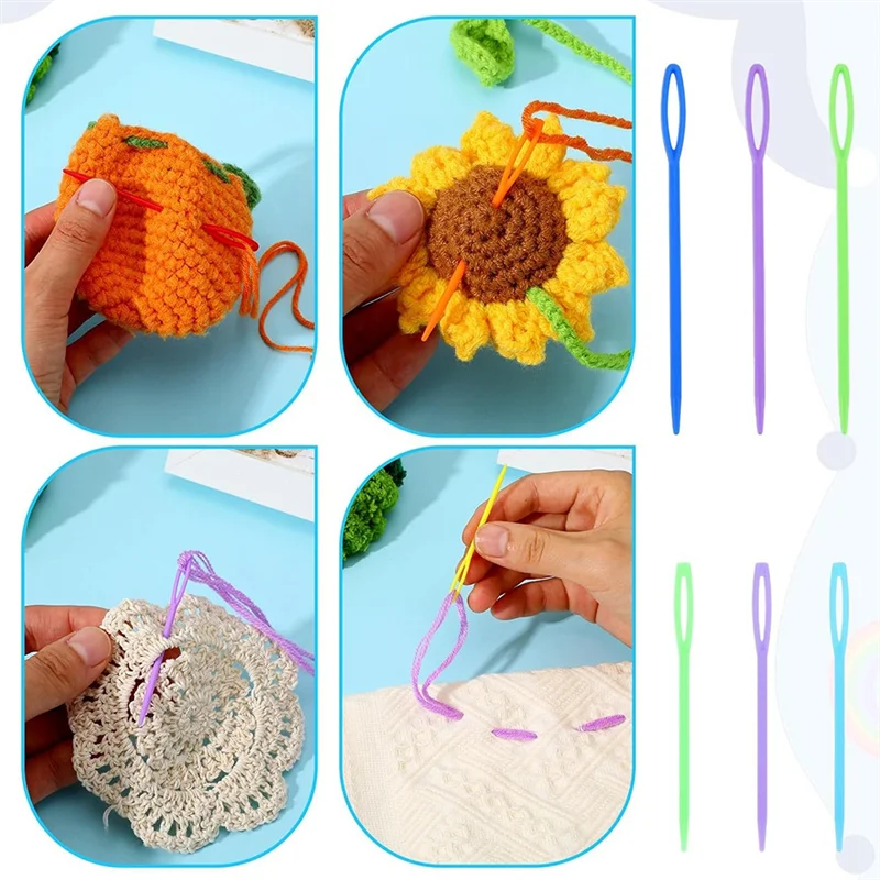 ABNO-إبرة خياطة غزل بلاستيكية 100 قطعة عين كبيرة 2.76 و 3.54 بوصة 2 أحجام مختلفة إبرة غزل أدوات جلد أمان ملونة