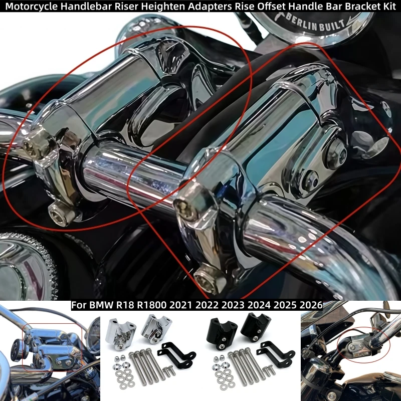 Motorcycle Handlebar Riser Heighten Adapters Rise Offset Handle Bar Bracket Kit For BMW R18 R1800 2021 2022 2023 2024 2025 2026