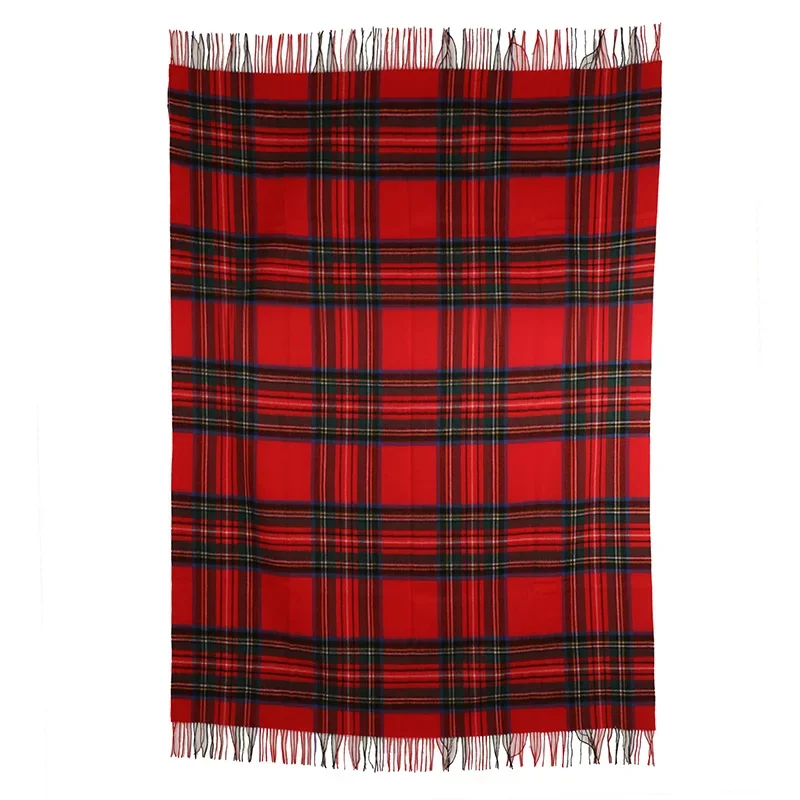 Custom Winter Scotland Check Wool Blanket Home Hotel Travel King Size Woven Luxury Bed Sofa Cashmere Double Size Throw