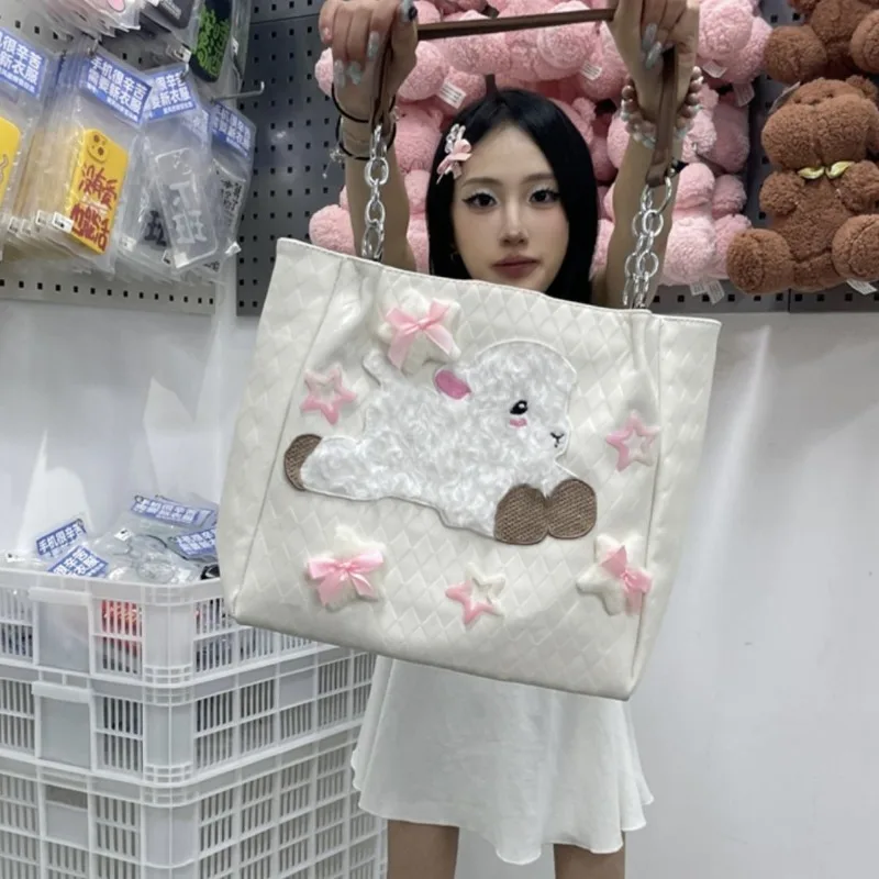 Xiuya Cute Sheep Print Handbags for Women Sweet High Capacity New Tote Bags Korean Style Fashion Canvas Underarm Shoulder Bag