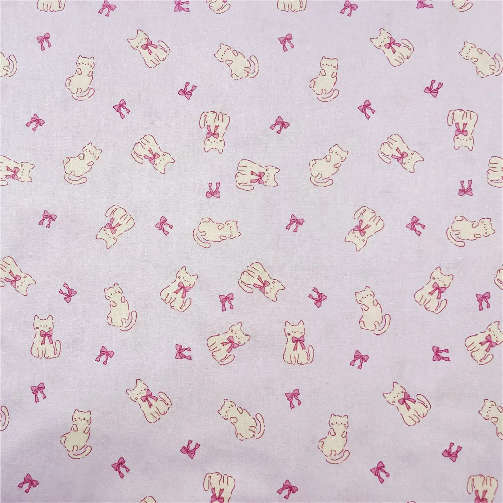 Pink bow mini kitten Cotton Fabric for Tissue Sewing Quilting Fabric Needlework Material DIY Handmade Craft