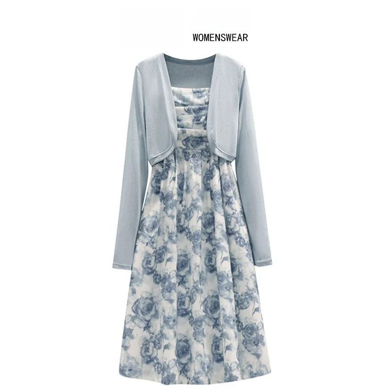 

Faionable Knitted Floral Dr Set Large Size Women's Early Autumn Street Sle Two-Piece Suit Commute Wind Korean Version ...