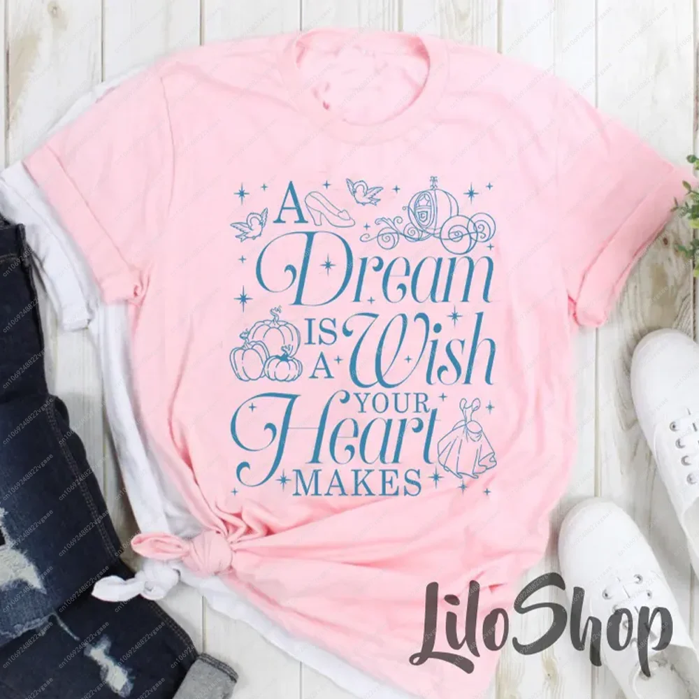 2025 新しい夢はあなたの心が望むシンデレラトップ Tシャツ魔法の王国プリンセスギフトガールズ Tシャツ Y2k 服綿