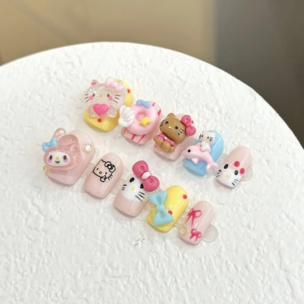 Kawaii لطيف مرحبا كيتي الكرتون كروما القوس DIY انفصال اليدوى اضغط على الأظافر تلميذة ملحق الأظافر وهمية المهرجانات هدية