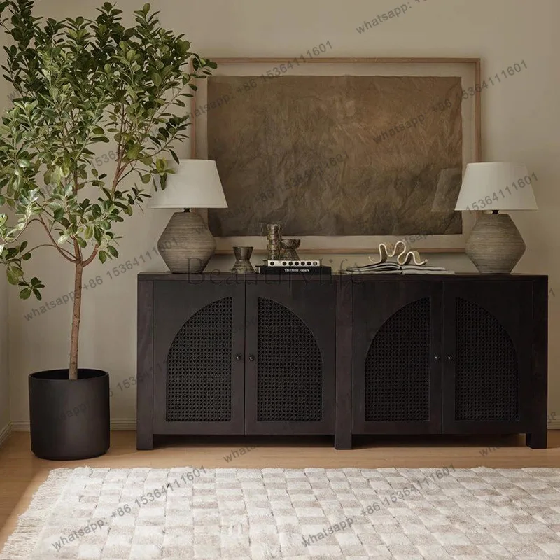 

French retro solid wood dining side cabinet villa antique simple TV storage cabinet