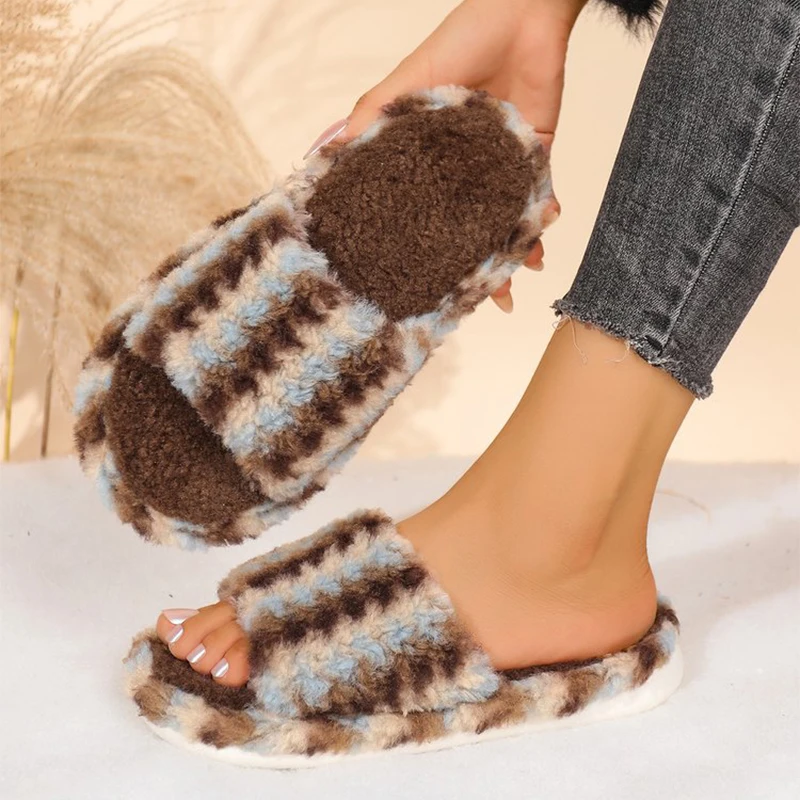 

Хлопковые тапочки с мягкой подошвой в стиле ретро, женские полосатые разноцветные женские хлопковые тапочки с открытым носком, плюшевые шлепанцы Mujer