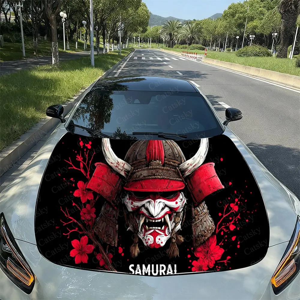 

Ink Splashing Samurai Head Car Vinyl Wrap, PVC Waterproof Car Hood Sticker, Self-Adhesive Scratch-Resistant Stickers