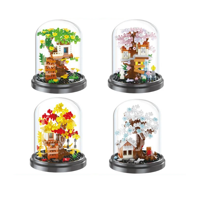 Creative Display Stand Micro Diamond Block Spring Summer Autumn Winter Tree House Building Brick Treehouse Toy Nanobricks