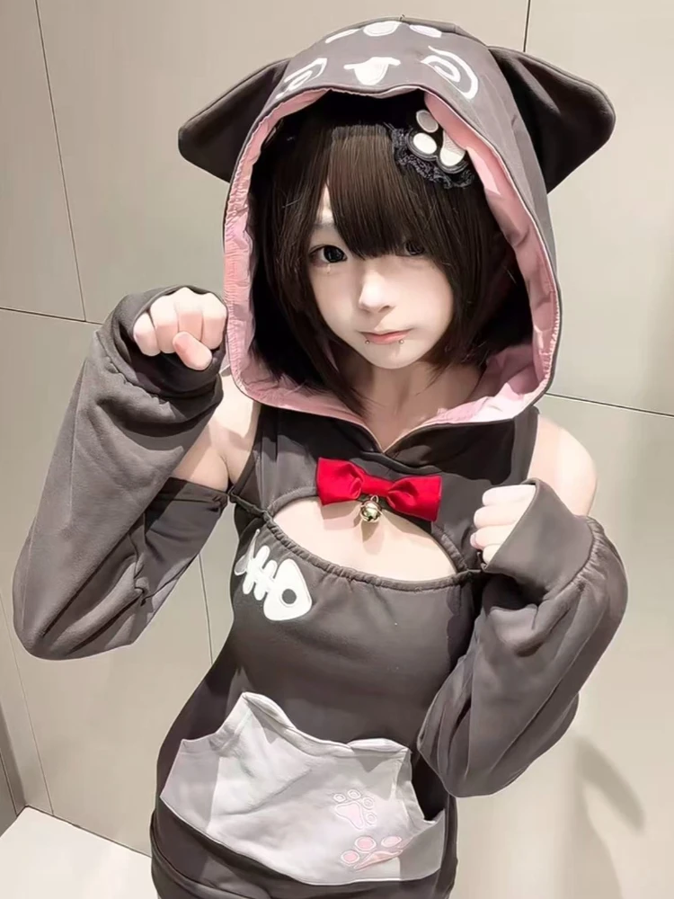 Oversized Fit Kawaii Harajuku Printed Ears Hoodie Pullover Long Sleeve Cozy Women Korean Autumn Everyday Streetwear Fashion Tops