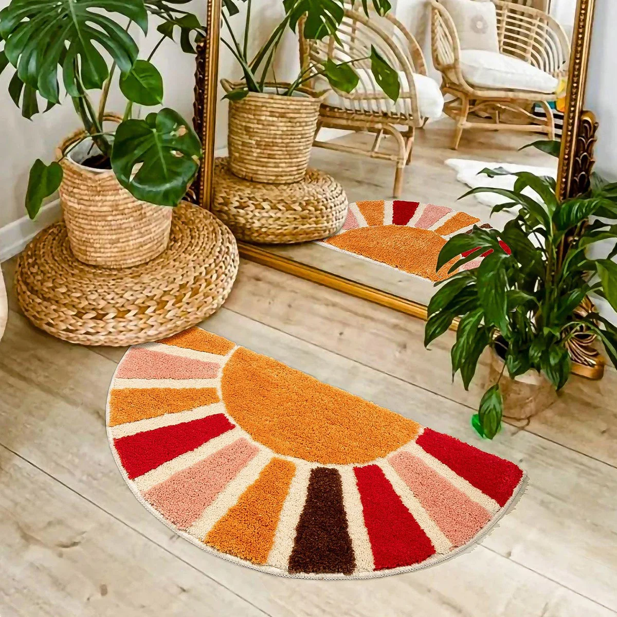 Floor Door Mat Non-slip Sun Flower Half Circle Door Rug Mat Decorative Funny Half Circle Mat Plush Bathroom Rug Home Decorative