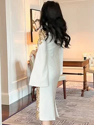 Exquisite Host Banquet Evening Dress Women 2024 Luxury Style Gold Sequins White Slim Robe Femme Party Prom Vestidos Catwalk Gown