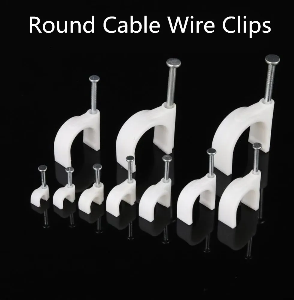 100PCS Round Cable Wire Clips 4mm 6mm 8mm 10mm Cable Management RG6 CAT6 RJ45 Electrical Wire Cord Tie Holder Circle Cable Clips