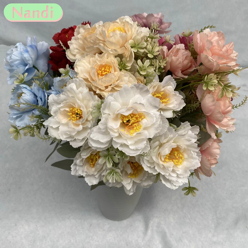 Artificial Peonies Bridal Silk Rose Bouquet DIY Wedding Home Garden Decoration Accessories Autumn Hydrangea Fake Plants