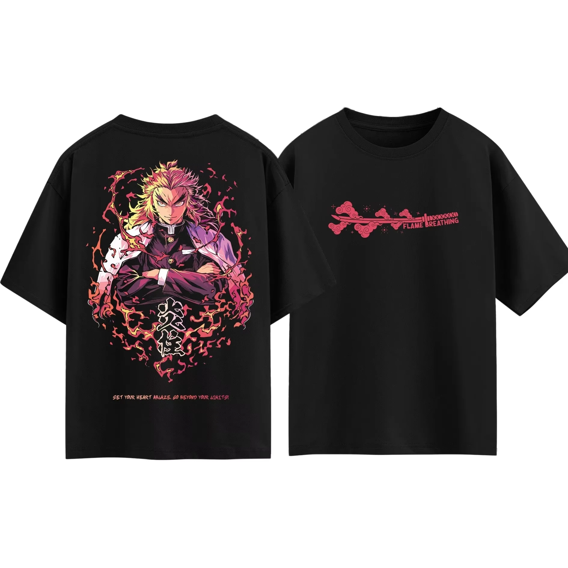 Anime Demon Slayer Rengoku Kyoujurou T-Shirt, Sommerkleidung, modisch, atmungsaktiv, geeignet für Damen und Herren.