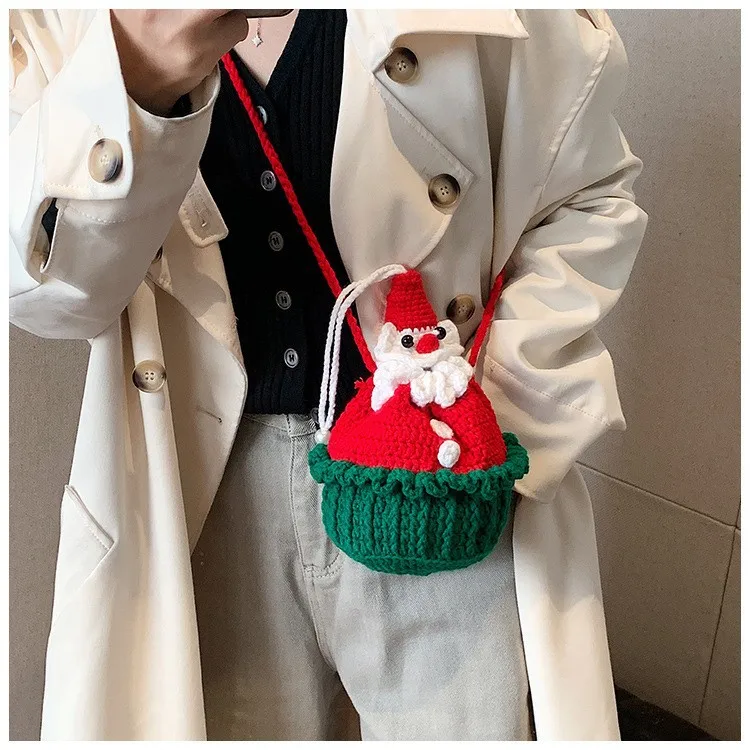 

Рождественская новая шерстяная сумка через плечо с крючком ручной работы, мультяшная Санта-Клаус, лось, милая и милая модная сумка на плечо