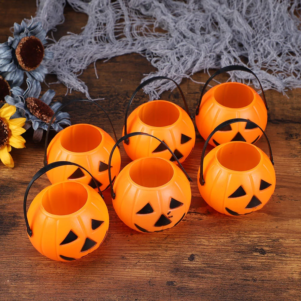 

12 Pcs Pumpkin Portable Bucket Child Candy Containers Buckets With Handles Plastic Halloween