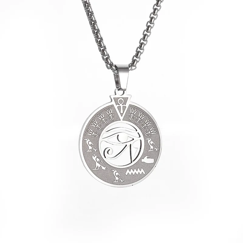 قلادة على شكل عين حورس من الفولاذ المقاوم للصدأ مجوهرات مصرية، تميمة تاليسمان لحسن الحظ، هدية عصرية للجنسين للرجال والنساء #5