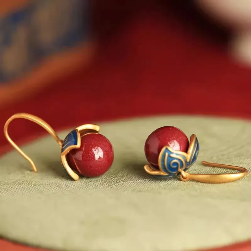 PANJBJ 925 Silber Persimmon-Roter Stein Ohrringe für Frauen Retro Ethnisches Glücksdesign Unregelmäßiger Schmuck Geschenk Dropshipping – Detail 4
