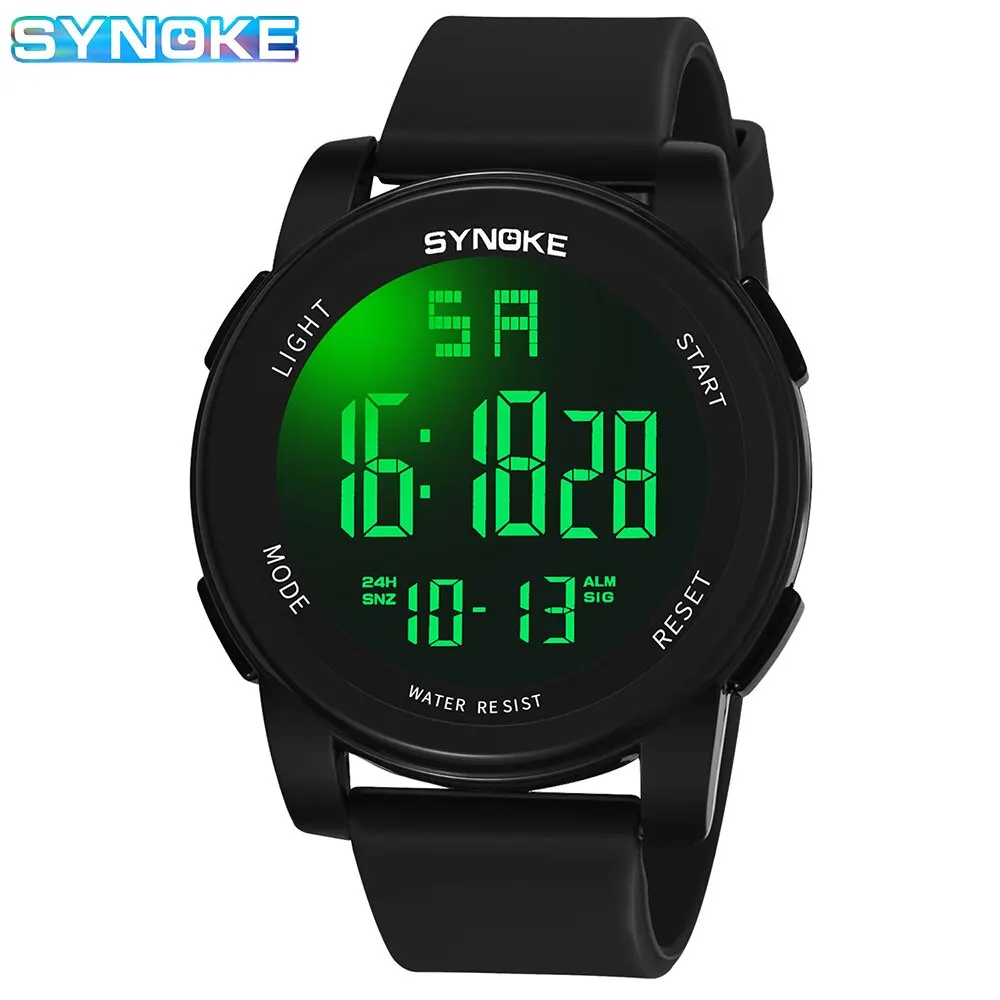 SYNOKE Men Outdoor Sports Multifunctional Waterproof 5Bar Shock Resistant Large Screen Display Luminous Digital For Men Fashion