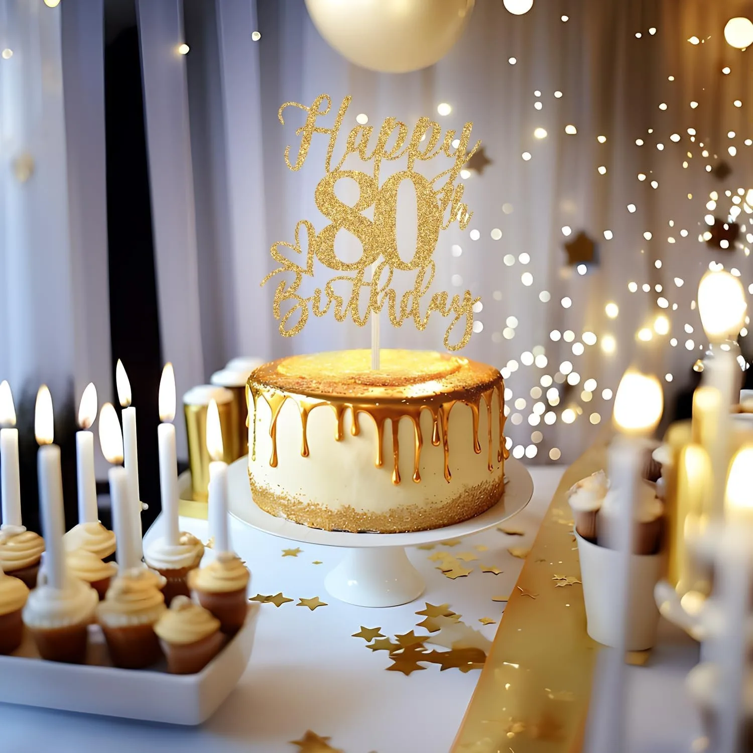 1 Stück Gold-Glitzer-Geburtstagstorten-Topper, lustige Geburtstagsparty-Dekoration (Alles Gute zum 80. Geburtstag, Gold-Glitzer) – Detail 5