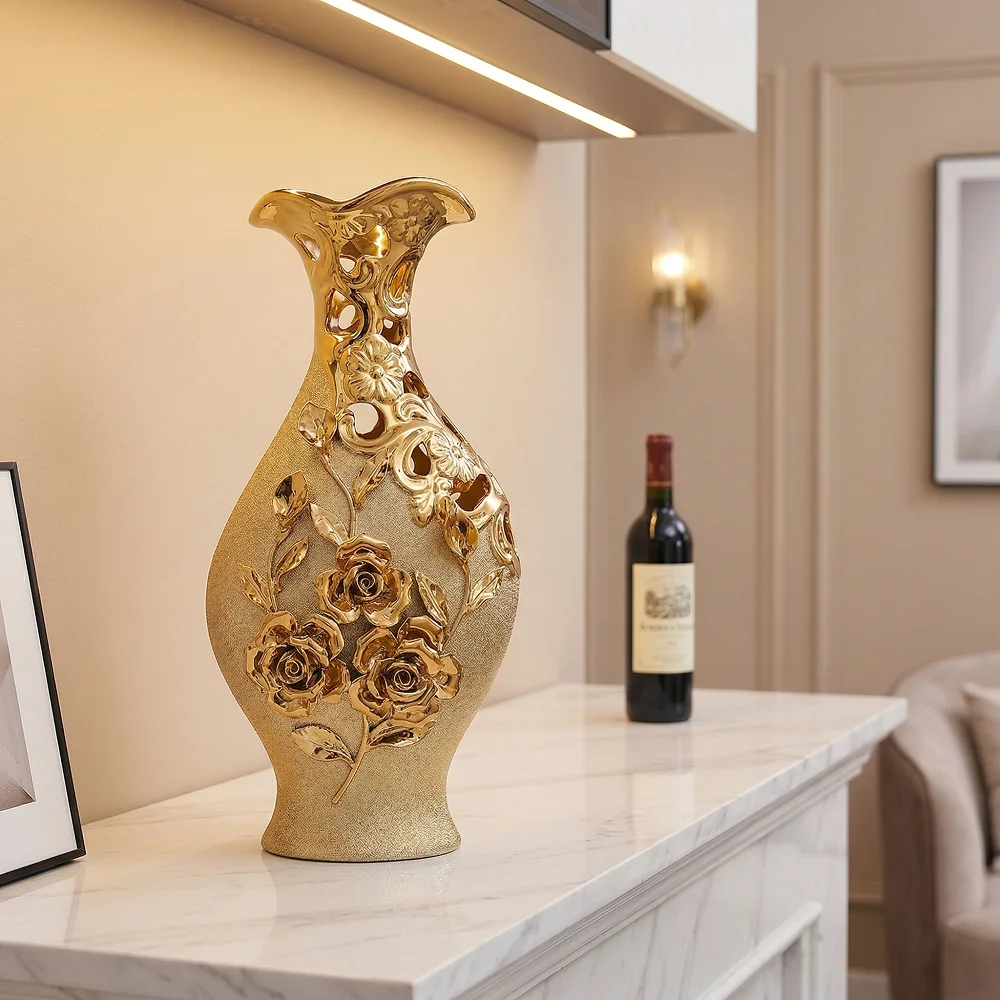 

Nordic Ceramic Vase Golden Vase Flower Arrangement Pot Flower Storage Container Home Living Room Desktop Decor Friend's Gift