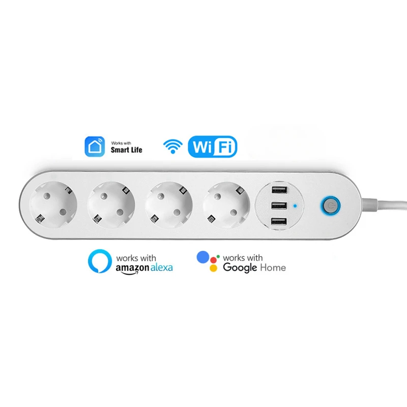 Smart WiFi Extension Cord Power Strips Electrical Outlets Power Strip with USB Ports for Alexa