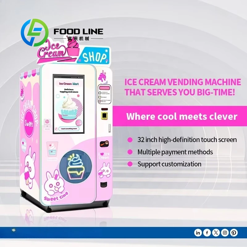 روبوت بيع الآيس كريم التجاري في الهواء الطلق، موزع خدمة ذاتي أوتوماتيكي بالكامل يعمل على العملات المعدنية