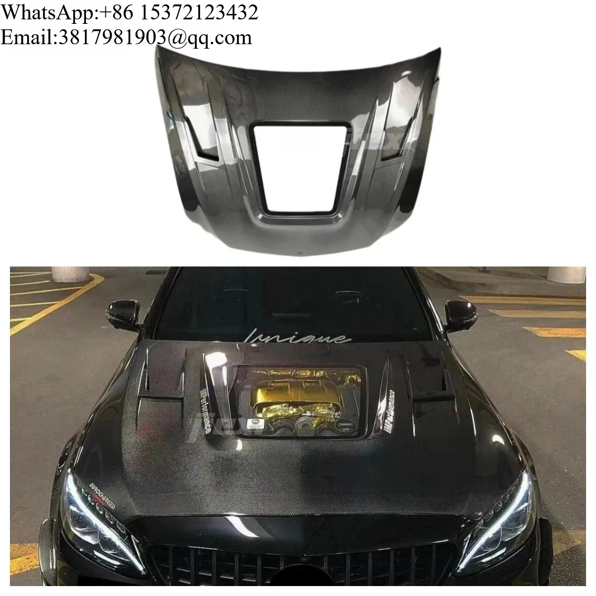 

Прозрачный капот из карбона в стиле IMP для Mercedes-Benz W205 C-Class C300 C43 C63 2015+ (крышка двигателя, элемент кузова)