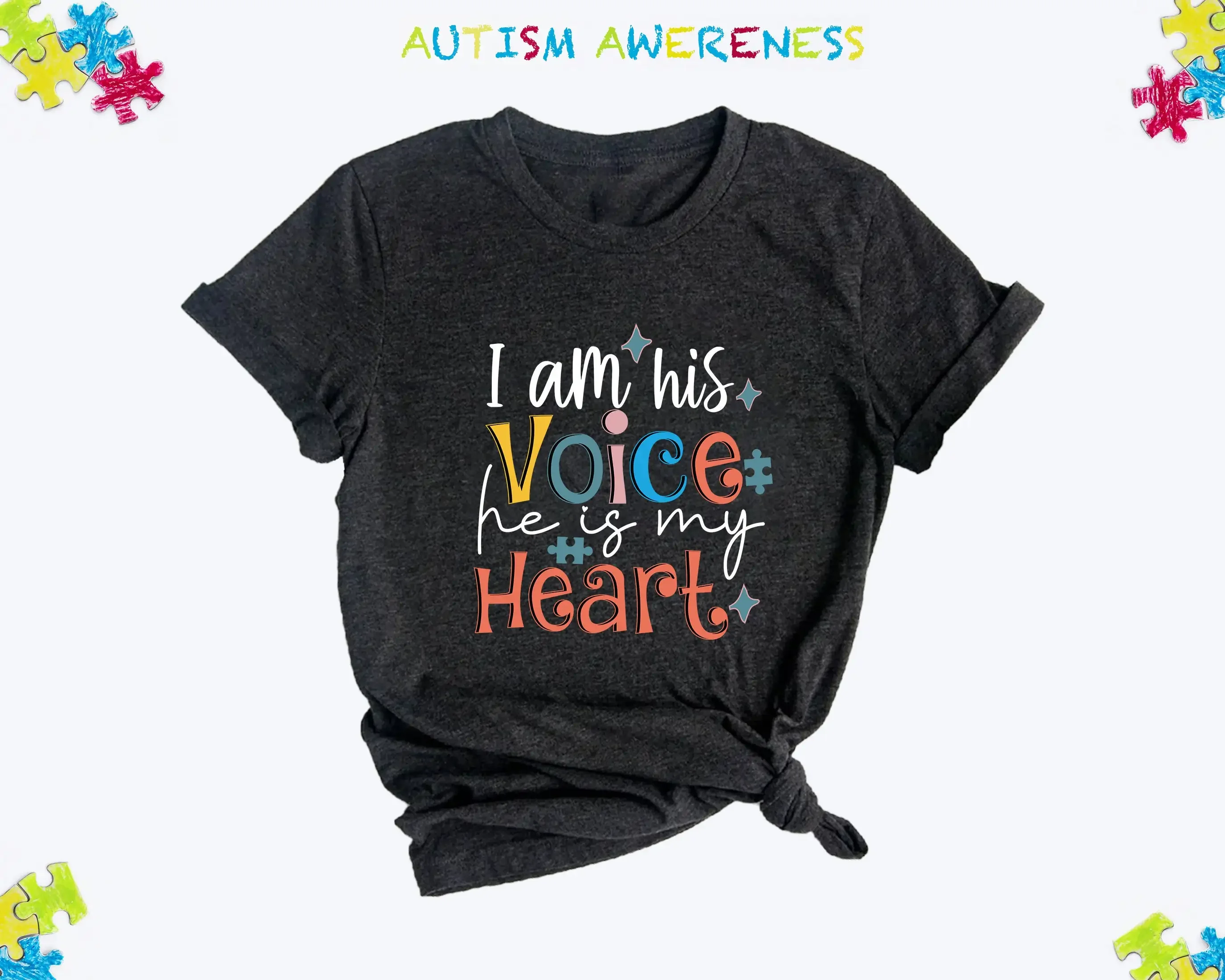 

I'M His Voice He Is My Heart T Shirt Autism Day Awareness Acceptance World
