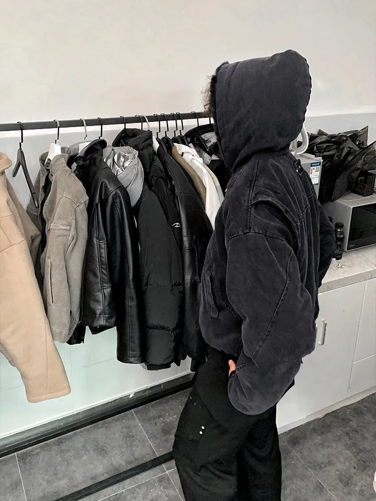 FEWQ American Style High Street Solid Color Washed Men's Plush Thick Cotton Clothing Casual Canvas Jacket 2026 Autumn New