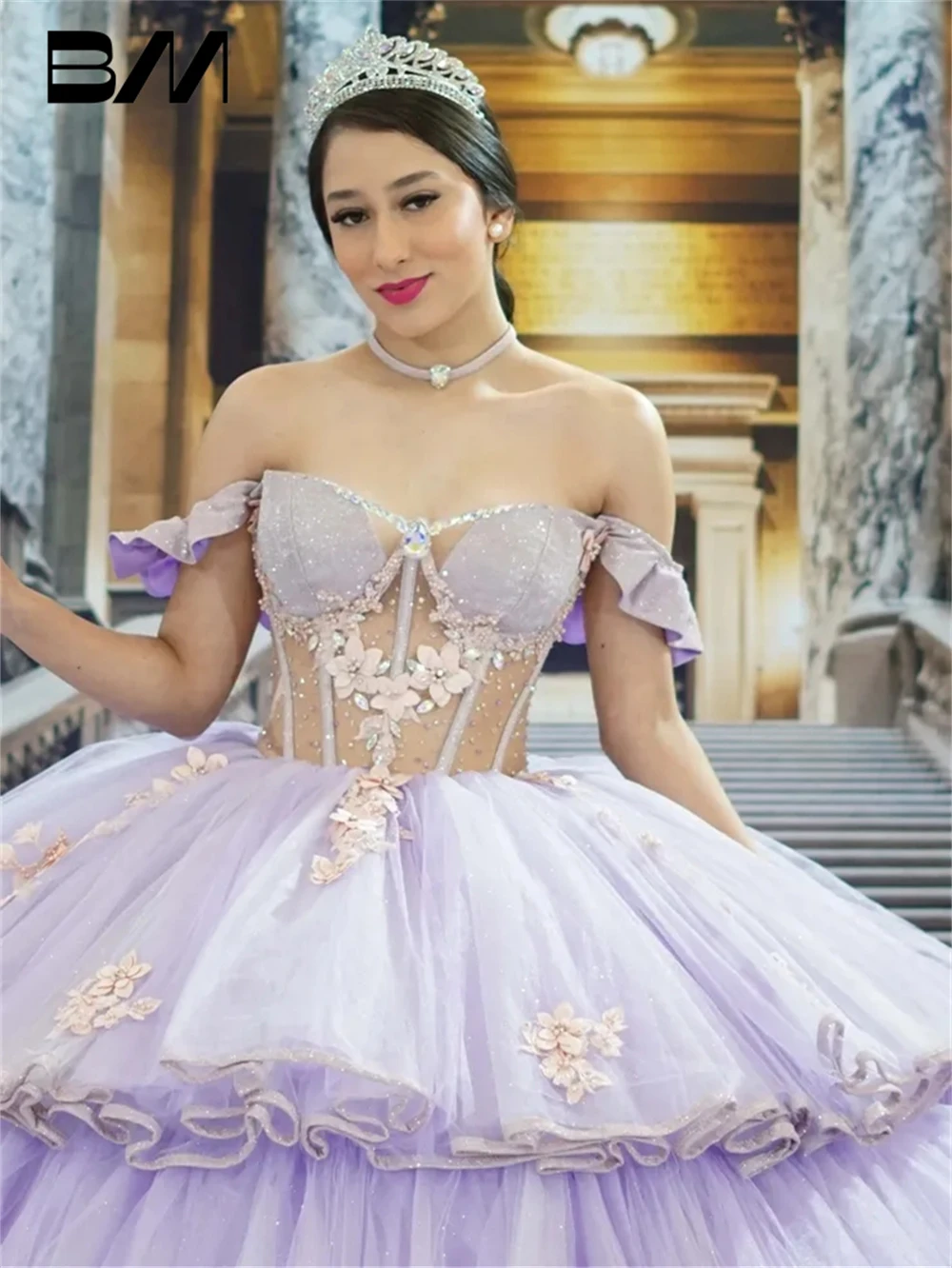 Gaun koktail 2024 gaun quiceanera bahu terbuka Vestidos De Baile gaun pesta berjenjang gaun Prom Tulle