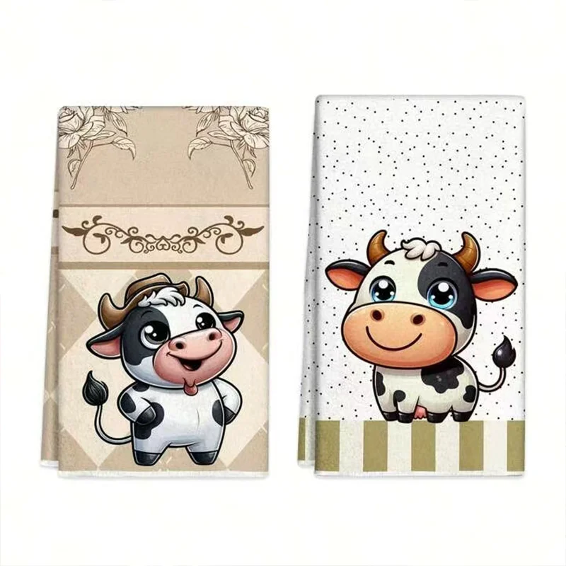 

2 шт., милые кухонные полотенца с изображением коровы, набор полотенец 40х60 см, супервпитывающая мягкая салфетка для уборки, полотенце для готовки и выпечки, полотенце для рук, салфетка для уборки, кухонное полотенце, украшение для кухни, украшение для г