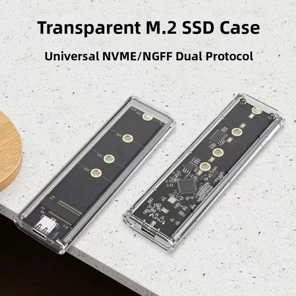 Plastic M.2 SSD Enclosure Portable Plug and Play NVMe SSD Enclosure Transparent SSD Adapter External Hard Disk Box Data Backup