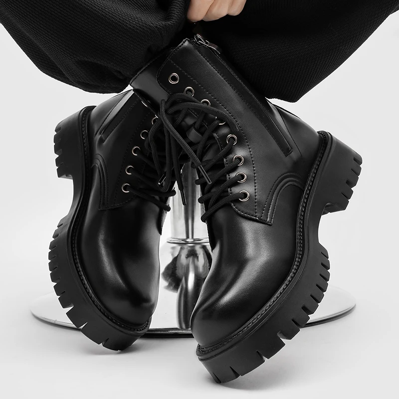 أحذية رجالية كاجوال عصرية عالية الجودة أحذية تشيلسي باللون الأسود البريطاني برباط علوي ونعل سميك أحذية ماركة متينة أحذية تدريب للرجال #6