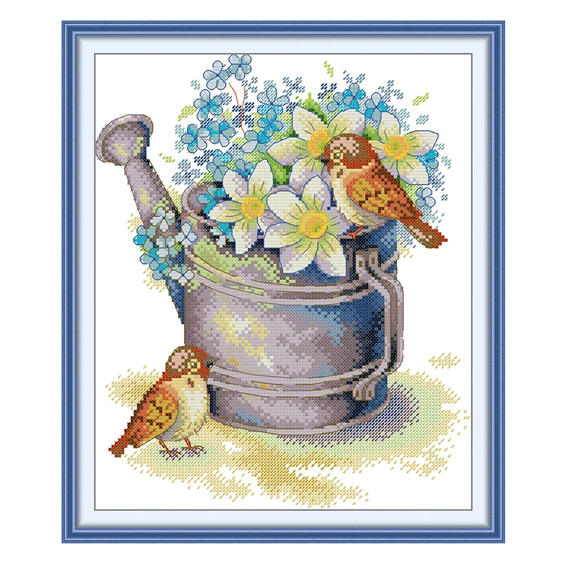 Daffodils and Sparrow Patterns Counted Cross Stitch Set DIY 11CT 14CT 16CT HD Stamped DMC Cross-stitch Kit Embroidery Needlework