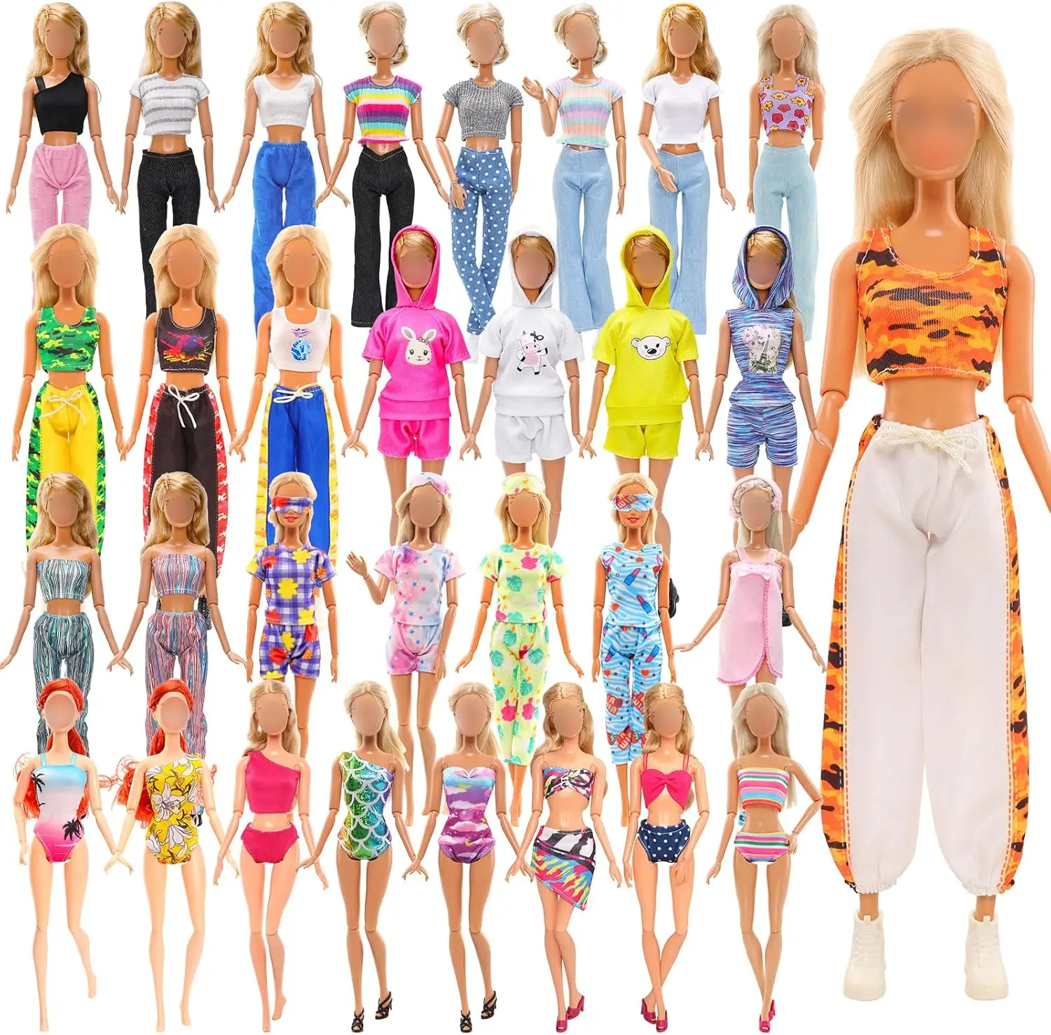 BARWA 9 Sets Doll Clothes Pajamas with Eye Masks, Sports Suit, Hooded Outfits, Casual Tops and Pants, Bathrobe, Swimsuits