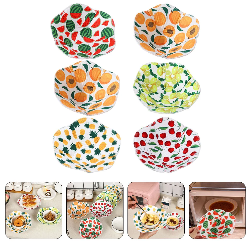 6 Pcs Microwave Bowl Holder Protector Plate Pan Safe Polyester Cotton Huggers Sleeve Mats