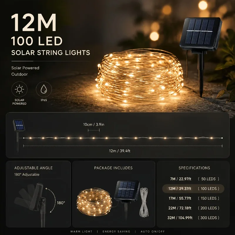 Solar String Lights-8 Lighting Modes Solar Powered Fairy Lights for Party Garden Yard Home Holiday Tree Decoration 6Colors