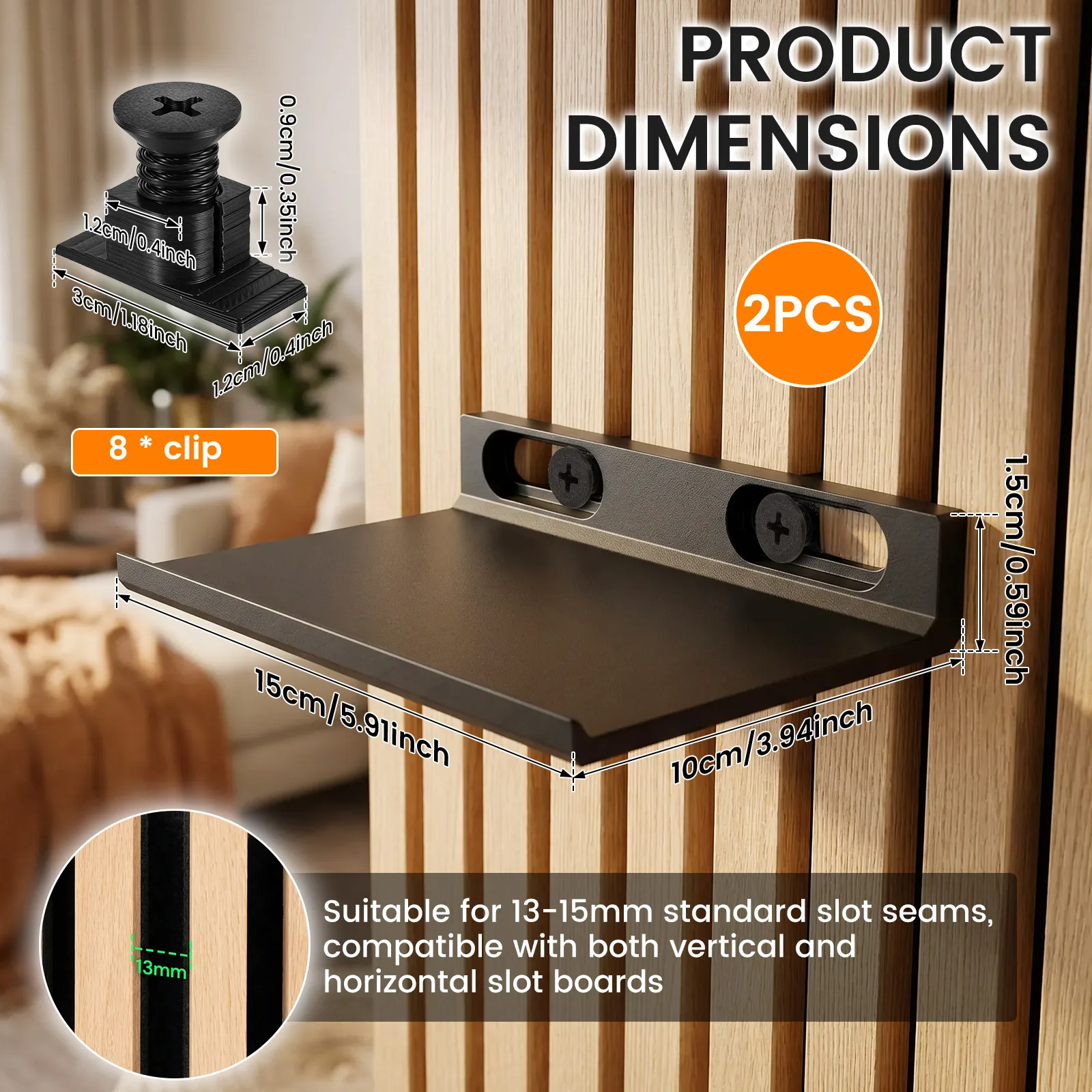 2PCS Acoustic Panel Shelf No Drill Slat Wall Shelf Holder 13-15mm Groove Renter Friendly Storage Home Office Decor Living Room