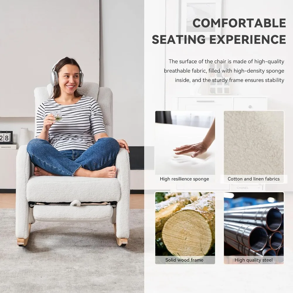 

Rocking chair daycare, modern gliding chair with adjustable pedals and solid wood legs, high back daycare chair with side P